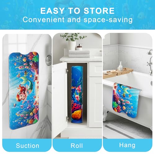Upgrade Cartoon Baby Bath Mat Non Slip - 40"x16" Extra Long Bathtub Mat for Baby Eco Friendly Durable Bath Mat for Tub Non Slip Kids Tub Mat with Suction Cups, Machine Washable and No Fading, Mermaid - color: B-mermaid