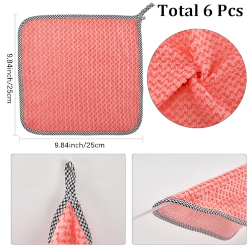 Microfiber Hangable Cleaning Cloth 6Pcs Highly Absorbent Cleaning Towels Square Kitchen Dishcloth Waffle Hand Towel Quick Drying Dish Rags for Bathroom Gym Sports Yoga Salmon 9.84x9.84 Inch - style: 6Pcs Salmon