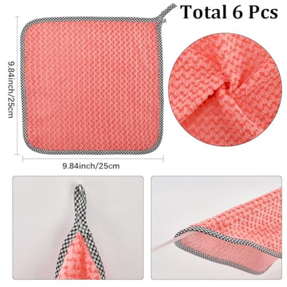 Microfiber Hangable Cleaning Cloth 6Pcs Highly Absorbent Cleaning Towels Square Kitchen Dishcloth Waffle Hand Towel Quick Drying Dish Rags for Bathroom Gym Sports Yoga Salmon 9.84x9.84 Inch - style: 6Pcs Salmon