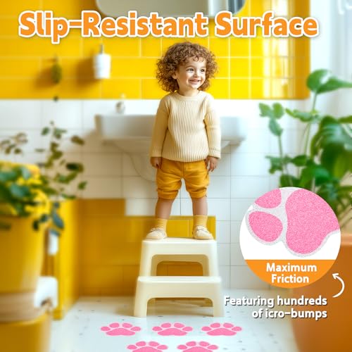 Secopad 20PCS Dog Paw Non Slip Bathtub Stickers with Scraper, Pink | Original Large Anti-Slip Decal, PEVA for Kids, Strong Adhesive, Easy to Use, For Bath Tubs, Showers & Stairs - color: Pink