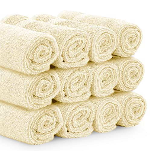 White Classic Luxury Cotton Washcloths 13x13 Inch - 650 GSM Turkish Cotton | Hotel, Spa, Bathroom Face Towel | 12 Pack, Beige - color: 08: Beige