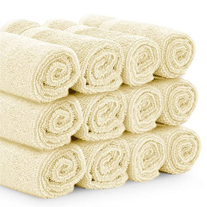 White Classic Luxury Cotton Washcloths 13x13 Inch - 650 GSM Turkish Cotton | Hotel, Spa, Bathroom Face Towel | 12 Pack, Beige - color: 08: Beige