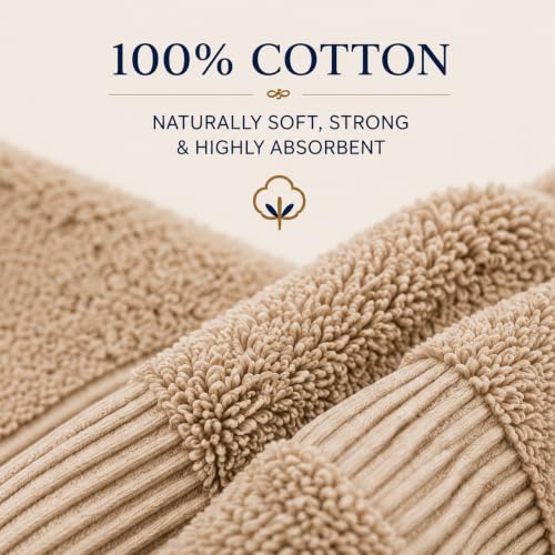 Towel Set for Bathroom, 3 Piece Turkish Cotton Bath Hand and Wash Towels | Mixed size set in Taupe Quartz, 600 gram weight. Double stitched hems suit family and guest use. - color: Taupe Quartz
