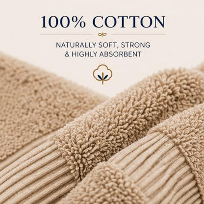 Towel Set for Bathroom, 3 Piece Turkish Cotton Bath Hand and Wash Towels | Mixed size set in Taupe Quartz, 600 gram weight. Double stitched hems suit family and guest use. - color: Taupe Quartz