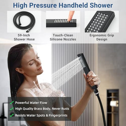 Thermostatic Shower System, Waterfall Shower Head(Matte Black) | 22-Inch Rain & Waterfall Large Shower Head, High Pressure Handheld Sprayer, 3 Modes Push Button Valve - color: Matte Black