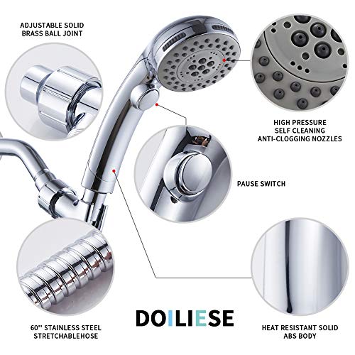 High Pressure Shower Head with Handheld Spray 6 Settings Chrome | Hand Held Shower head with On Off Switch, Spa Spray Mode, 60inches Hose - color: Chrome, style: Modern