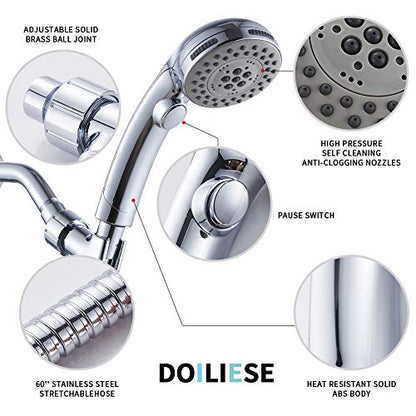 High Pressure Shower Head with Handheld Spray 6 Settings Chrome | Hand Held Shower head with On Off Switch, Spa Spray Mode, 60inches Hose - color: Chrome, style: Modern