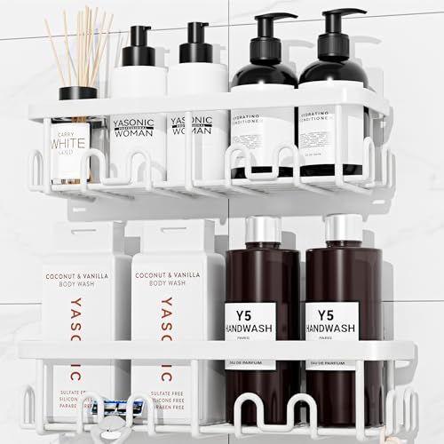 Shower Caddy Adhesive, Rustproof Shower Organizer, Wall Shower Rack | Large Capacity Shower Shelf for Inside Shower, No Drill Shower Storage, Shampoo Shower Holder, White, 2 Caddies - color: White