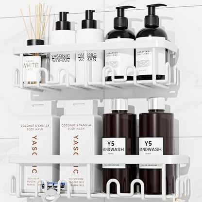 Shower Caddy Adhesive, Rustproof Shower Organizer, Wall Shower Rack | Large Capacity Shower Shelf for Inside Shower, No Drill Shower Storage, Shampoo Shower Holder, White, 2 Caddies - color: White