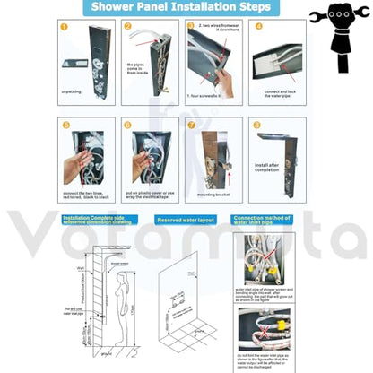 Shower Panel Wall Mount Shower Tower with LED Shower Head System Full Body Shower Jets Contemporary Shower Panels Stainless Steel Shower Faucet Set Matte Black