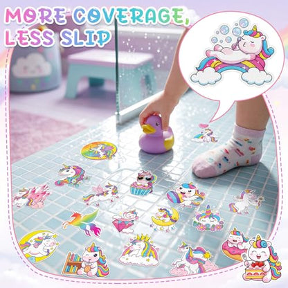Fullhawl 30 Pcs Unicorn Non Slip Bathtub Stickers Unicorn Anti Slip Shower Stickers Shower Floor Nonslip Sticker Applique Adhesive Decals Treads with Scraper for Bathtub Bathroom Floor - style: Unicorn