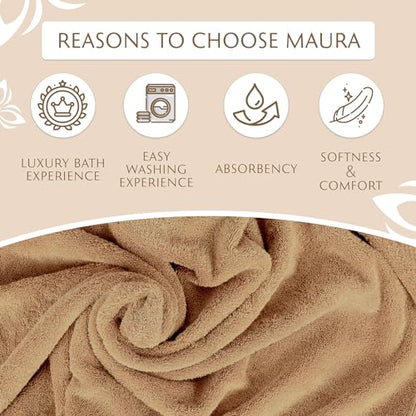 MAURA Biege Hand Towels for Bathroom. Luxury Turkish Cotton Bath Hand Towels Set of 6. Ultra-Soft, Thick & Plush - Brown - color: Classic Brown, size: Hand Towel (6-Pack)