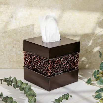Bronze Finish Square Tissue Box Cover for Bathroom Vanity Counter Tops Also Great for Bedrooms and Living Rooms