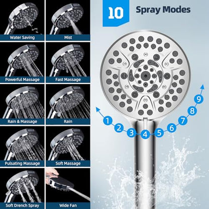 Hibbent 12'' All Metal CUPC Certified Shower Head, High Pressure Rainfall Shower Head, Handheld Showerhead Combo, 12'' Adjustable Shower Extension Arm, 10-Spray, 71'' Hose, Showerhead Holder, Chrome - color: Chrome, style: Square 12''