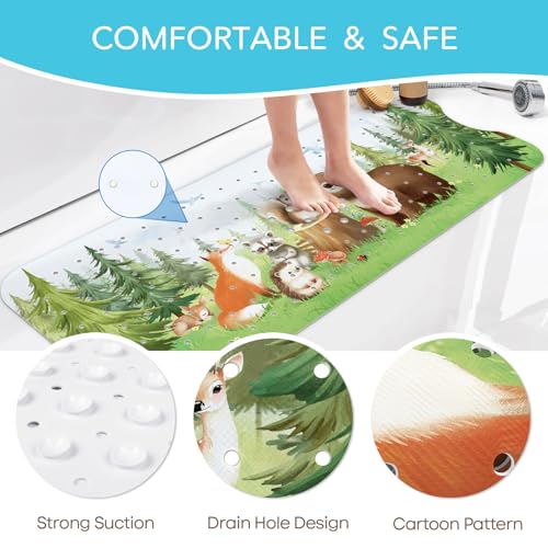 SHUCHING Baby Bath Mat for Tub Non Slip-40x16 Inch, Woodland Animal | Bathtub Mat for Kids & Toddler Mold Free, Long Shower Mat for Inside Shower with Suction Cup, Machine Washable - color: Pine Animal