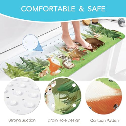 SHUCHING Baby Bath Mat for Tub Non Slip-40x16 Inch, Woodland Animal | Bathtub Mat for Kids & Toddler Mold Free, Long Shower Mat for Inside Shower with Suction Cup, Machine Washable - color: Pine Animal