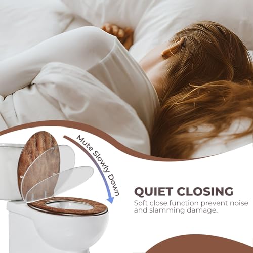 Round Resin Toilet Seat, Quietly Close Quick Release Hinges Cover | Toilet Lid Cover Easy to Clean and Install, Brown Veal Leather Crumpled Mottled Grunge Texture Heavy Duty Toilet Seat - color: pattern7, size: O-shape