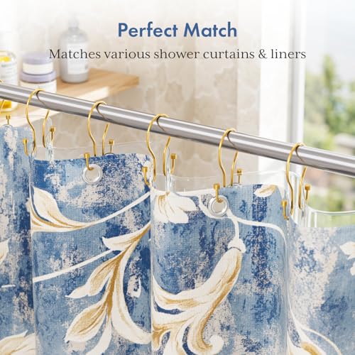 Bathway Shower Curtain Hooks Dark Gold Shower Curtain Rings with Cylindrical Design, 12Pcs Metal Shower Curtain Hooks Rust Proof, Smooth Glide Double Shower Hooks Rings for Shower Curtain - color: Dark Gold, style: Minimalist Shower Hooks with Cylinders