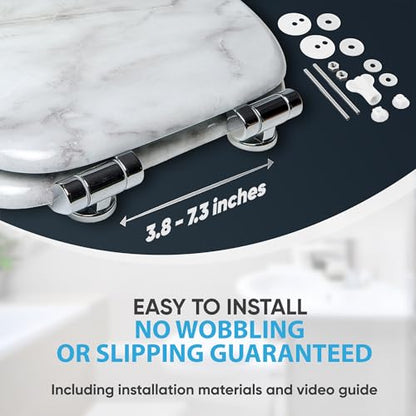 SANILO Wooden Toilet Seat with Soft Close [ROUND] - Decorative, Quiet & Slow Close Molded Wood Seat - With Strong Bumpers & Hinges - Adjustable Fit – Marble - color: Marble