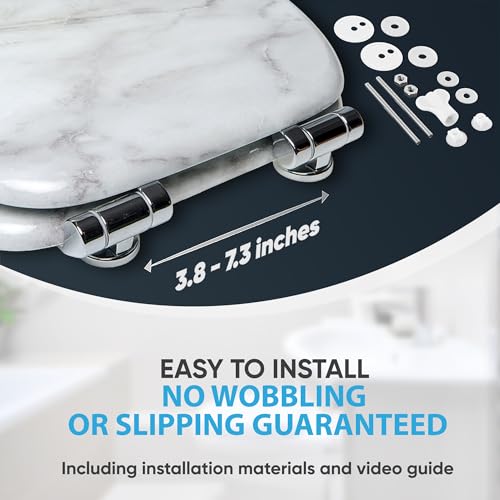 SANILO Wooden Toilet Seat with Soft Close [ROUND] - Decorative, Quiet & Slow Close Molded Wood Seat - With Strong Bumpers & Hinges - Adjustable Fit – Marble - color: Marble