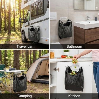 Trash Bag Holder, Stainless Steel Portable Garbage Bag Holder for Kitchen Cabinet Door, Small Under Sink Garbage Can, Space Saving Bag Hanger for Home Laundry Bathroom