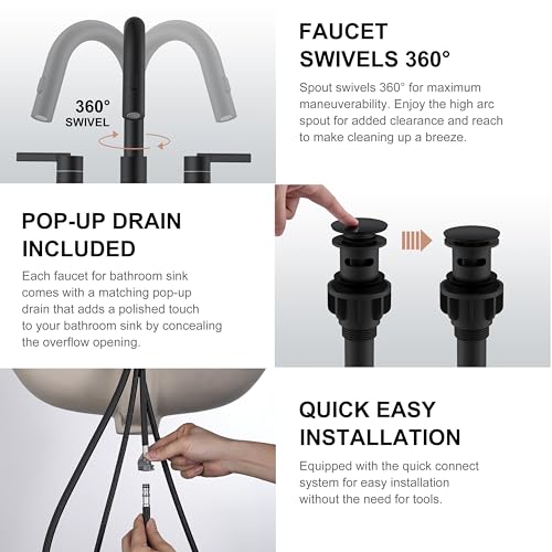 Matte Black Centerset Pull Out Bathroom Faucet 4 Inch 2 Handle 3 Hole | Pull Down Bathroom Faucet with Pop Up Drain & Supply Lines, Lead-Free cUPC & NSF Certified, 3 Hole Faucet for Vanity RV Bar - color: Matte Black