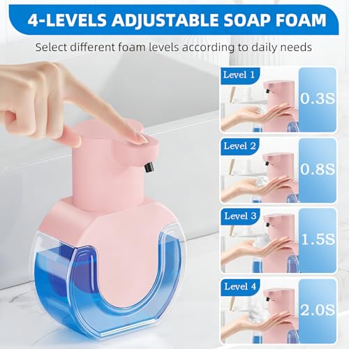2Pack Automatic Soap Dispenser Touchless, Rechargeable Foaming Soap Dispenser,15oz/420ml Smart Hand Soap Dispensers,4-Level Adjustable,Wall Mount for Bathroom Kitchen Dish Soap(Pink, Foam) - color: 2 Pack-pink 02, style: Foam