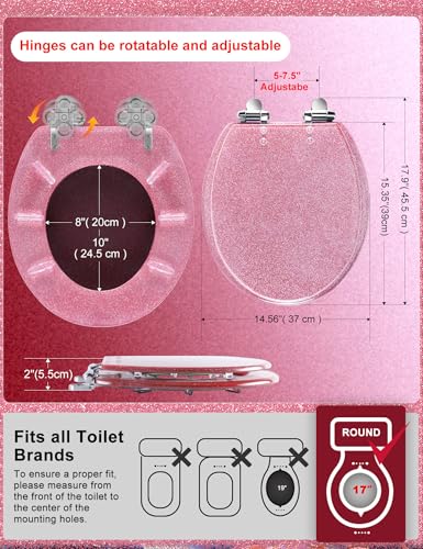 Angol Shiold ROUND Resin Soft Close Toilet Seat Pink Glitter16.5" | Quick Release Heavy Duty Acrylic Decorative Toilet Seats Easy to Install & Clean (Pink Glitter) - color: Pink Glitter