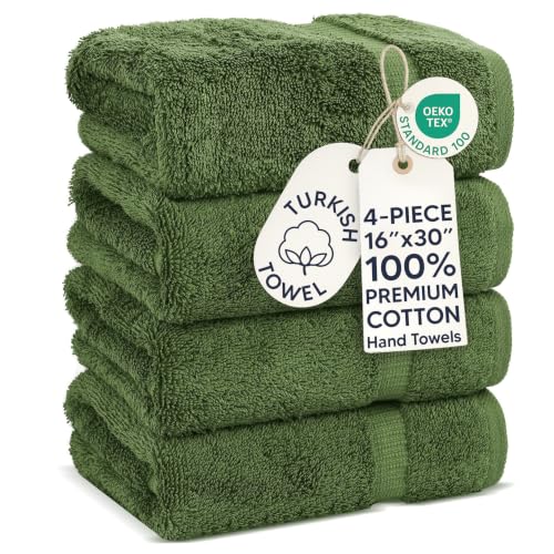 Chakir Turkish Linens 4 Piece Hand Towels, 100% Cotton Turkish Towels for Bathroom, Luxury Soft Absorbent Hand Towel Set, 16 x 30 Inches, Moss - color: Moss