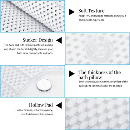 Bath Pillow for Bathtub, Full Body Mat & Cushion Headrest for Women and Men, with Mesh Washing Bag Suction Cups, Spa Bathtub Pillow for Head Neck Shoulder and Back Support