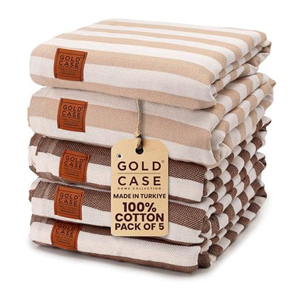 Gold CASE Turkish Beach Towel Set of 5 – 100% Cotton Beach Towels Oversized 70 x 38'' – MYRA Quick Dry Swim Towel – Lightweight Turkish Towels Set in Mocha Mousse - color: Beige Brown, size: Beach-Bath Towel Set of 5