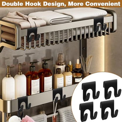 4Pcs Black Shower Caddy, Metal Shelf Basket Rack with Double Hooks for Loofah Sponge