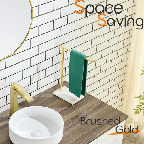 Hand Towel Bar for Bathroom Vanity Countertop 1-Tier Towel Holder Free Stand with Heavy Marble Base Thicken Steady, Gold Stainless Steel AN7002GD - color: Brushed Gold, size: 1-Bar
