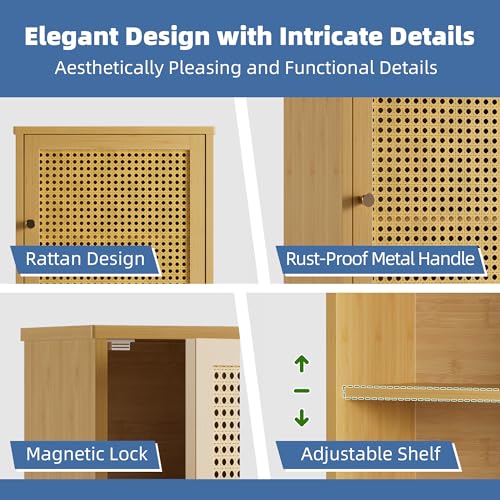 HITNET Bathroom Wall Cabinet, Rattan Medicine Cabinet, Bamboo Hanging Storage Organizer Over The Toilet with Adjustable Shelf for Living Room, Kitchen, Hallway(Natural) - color: Natural