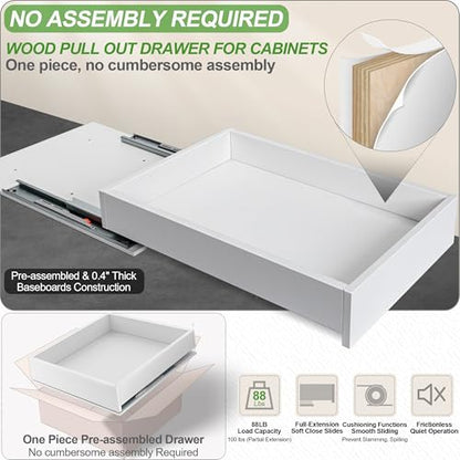 MyLifeUNIT Wood Pull Out Drawer for Cabinet Fully Assembled, 20" W x 21" D | Soft Close, Full Extension Pull-Out Cabinet Organizer Shelf, Slide Out Drawer for Kitchen Cabinet, Easy Bottom Installation - size: 20"W x 21"D x 4.3"H