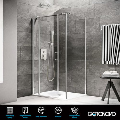gotonovo Rainfall Bathroom Shower System Rain Shower Head and Handle Set Wall Mounted Shower Complete Combo Solid Brass Pressure Balancing Shower Mixer Valve 8 Inch Brushed Nickel - color: Brushed Nickel, size: 8 Inch