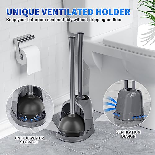 LOVLOY Toilet Plunger and Brush,2 Pack Bowl Brush and Heavy Duty Toilet Plunger Set with Ventilated Holder, 2-in-1 Toilet Brush and Plunger Combo for 5.3-inch Toilet DrainBathroom Cleaning - color: Gray