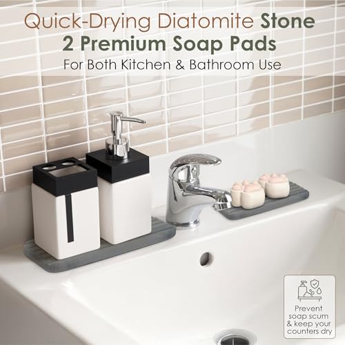 Large Stone Dish Drying Mat for Kitchen Counter, Foldable Quick Dry Stone Dish Mat, Diatomaceous Earth Water Absorbing Pad for Plate Utensils Rack Bottles, Any Countertop (Dark Gray 24"×16" & 2*8"x4") - color: Dark Gray