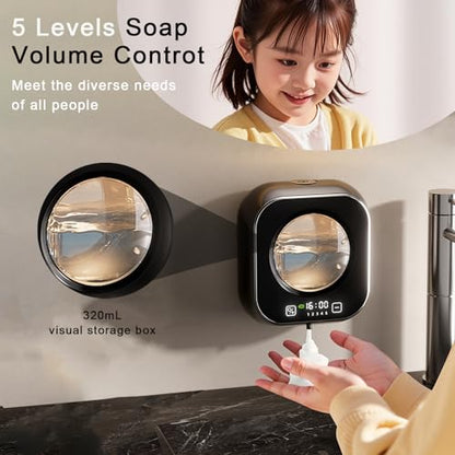 Automatic Soap Dispenser Touchless, 5 Visual Levels Foam Soap Dispenser,11.3 oz Liquid Storage Tank,80 Days of Battery Life,Digital Display,Soap Dispenser for Kitchen Sink (Black) - color: Black