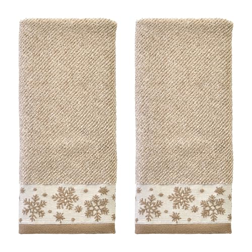SKL Home Christmas/Winter Heather Snowflake Hand Towel Set-2pc, Tan | 100% Cotton. 500 GSM. Plush & absorbent jacquard. Great for the bathroom, kitchen or bar & gifting. - color: Heather Snowflake (Tan), style: Hand Towel Set
