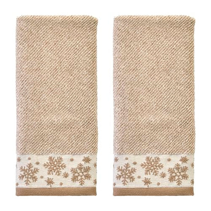 SKL Home Christmas/Winter Heather Snowflake Hand Towel Set-2pc, Tan | 100% Cotton. 500 GSM. Plush & absorbent jacquard. Great for the bathroom, kitchen or bar & gifting. - color: Heather Snowflake (Tan), style: Hand Towel Set