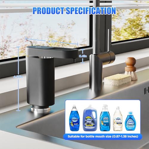 Touch-Free Automatic Dish Soap Dispenser for Kitchen Sink | Plug-in Electric Sink Soap Pump,Leak-Proof Universal Fit with 35" No-Spill Tube Kit, Easy Install Sleek for kitchen& bathroom