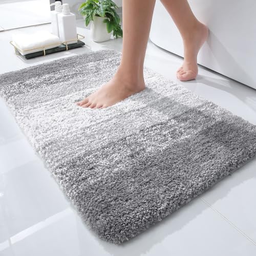 OLANLY Small Bathroom Rugs 24x16, Extra Soft Absorbent Microfiber Bath Rugs | Light Grey, Non-Slip Quick-Drying Rubber Backing, Washable Plush Bath Mat for Floor, Tub and Shower, Home Decor Accessories - color: Light Grey, size: 24" X 16"