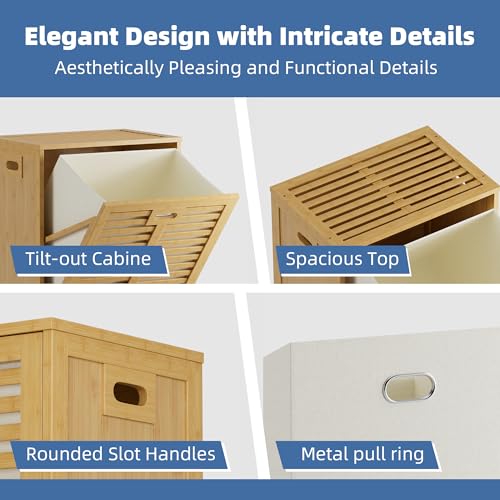 HITNET Tilt Out Laundry Hamper, Bamboo Laundry Cabinet with Hidden Removable Basket, Freestanding Clothes Storage organizer for Bedroom, Bathroom, Living Room, Natural - color: Natural
