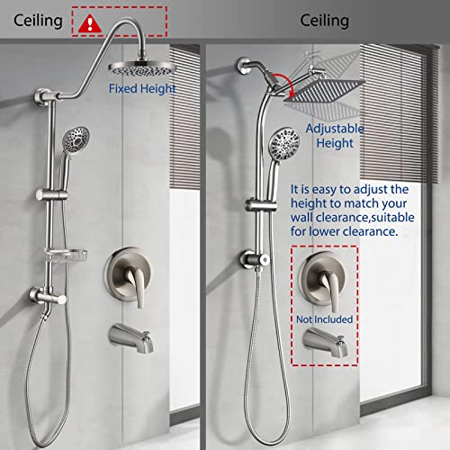 Rainfall 8 Inch Shower Head with High Pressure Handheld Spray Combo, Drill-Free Slide Bar with Adjustable Shower Extension Arm, 3-Way Low Diverter for Easy Reach, 5Ft Hose- Brushed Nickel - color: Brushed Nickel