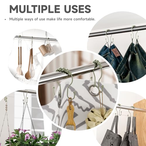 Bathway Sage Green Shower Curtain Hooks Shower Curtain Rings Rust Proof Sturdy Metal Double Shower Curtain Hooks, Shower Hooks for Shower Curtain Bathroom Shower Rod Hooks Hangers - color: Sage Green