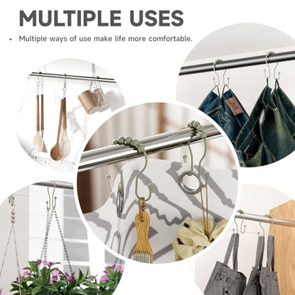 Bathway Sage Green Shower Curtain Hooks Shower Curtain Rings Rust Proof Sturdy Metal Double Shower Curtain Hooks, Shower Hooks for Shower Curtain Bathroom Shower Rod Hooks Hangers - color: Sage Green