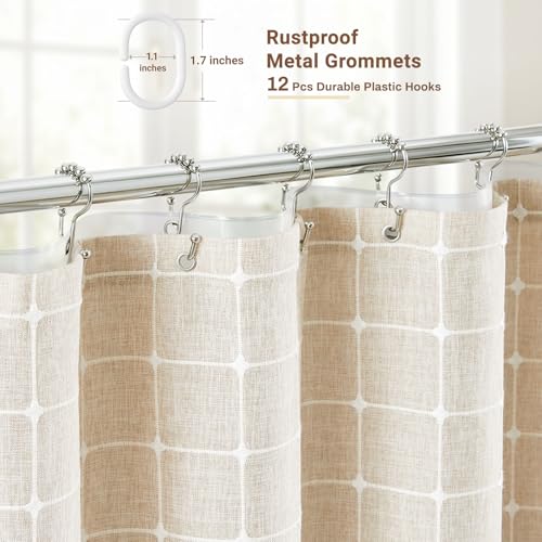 3-in-1 Long Boho Linen Shower Curtain with Liner, 72x84, Cream/Beige | Long Size, 330GSM Linen Blend, Waterproof Clear PEVA Liner, Heavy Duty Cloth, 12 Hooks, Rustic Bohemian, Machine Washable - color: Cream With Liner, size: 72"W x 84"L (Pack of 1)