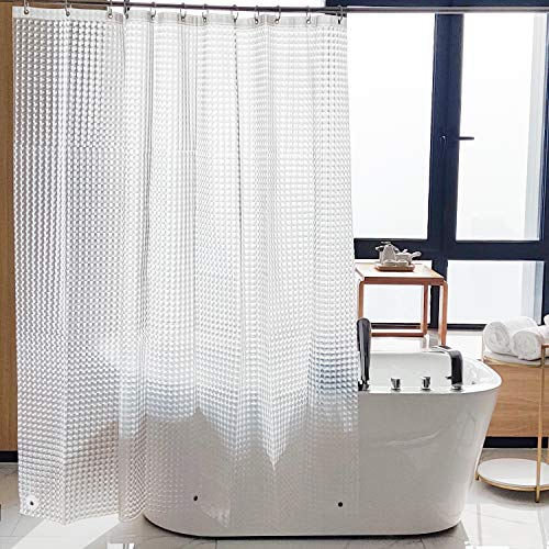 NTBAY EVA Shower Curtain Liner, 72 x 72, 6 Gauge, Clear Water Cube | Water-repellent EVA Liner with 3 Bottom Magnets, 12 Reinforced Grommets, and 12 Plastic Hooks - color: Clear Patterned, size: 72"W x 72"L (Pack of 1)
