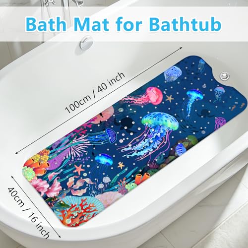Baby Bath Mat for Tub Non Slip – 40"x16" Extra Long Cartoon Bathtub Mats for Kids Non Slip Shower Mat, Machine Washable, Sea Tub Mats with Suction Cups and Drain Holes for Toddler & Kids (Jellyfish) - color: Sea1